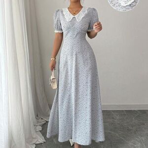 Modelyn French Ditsy Floral Dress with Lace Collar